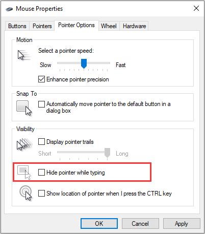 disable hide pointer while typing