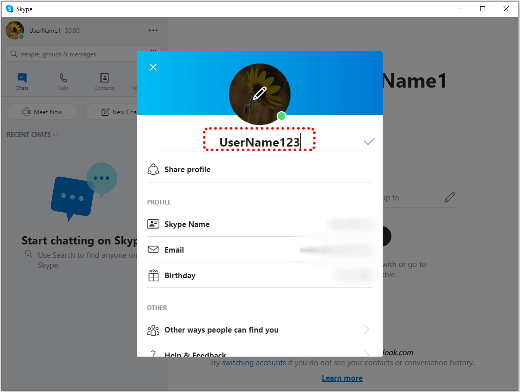 edit and set your new username