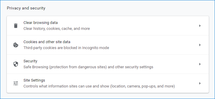 privacy settings on Chrome