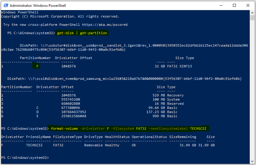  how to format USB in Powershell