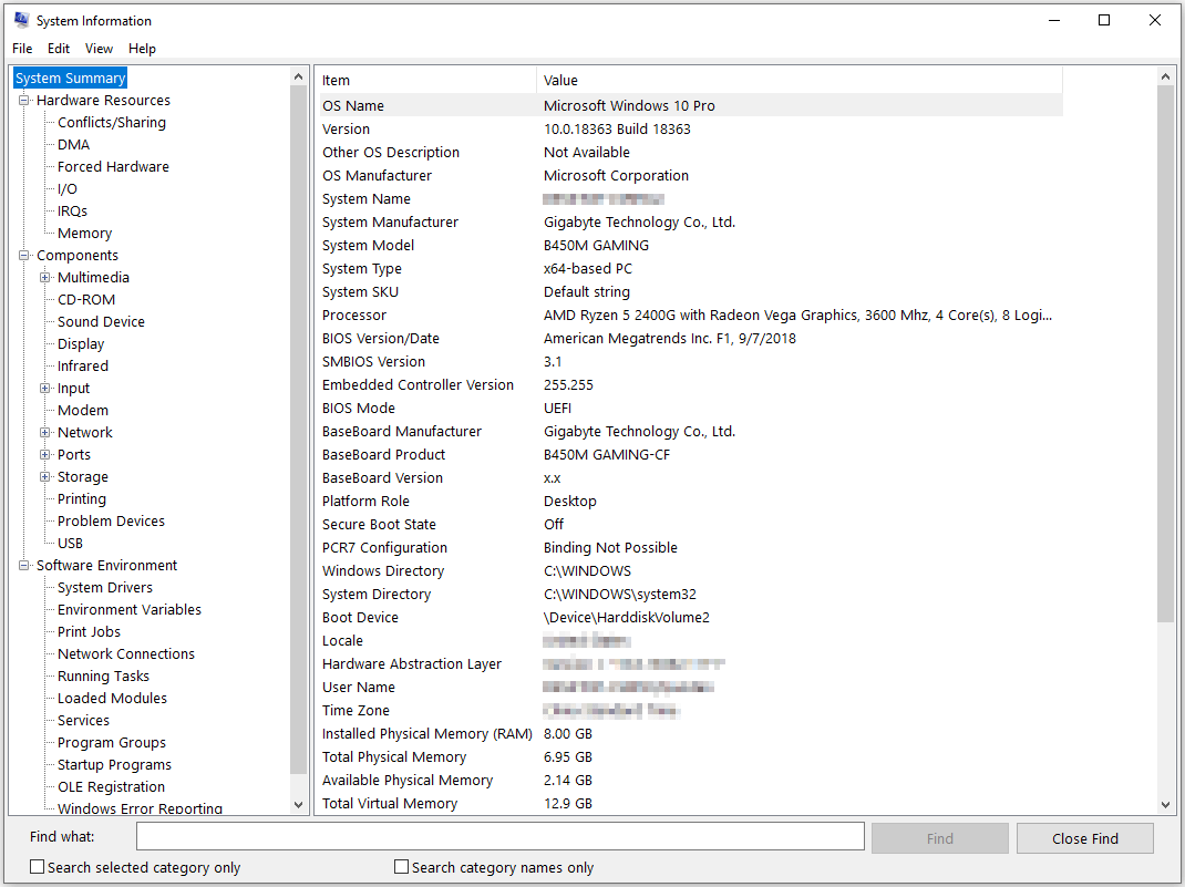 run msinfo32 to view computer specs