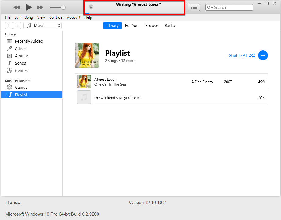 iTunes is burning the music file to CD